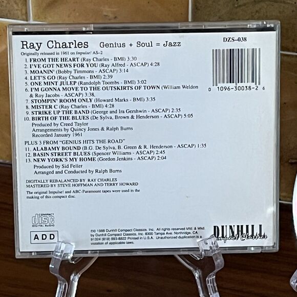 Ray Charles Genius + Soul = Jazz CD 1988 Dunhill DZS-038 - Picture 3 of 13